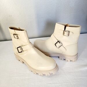 BC Born In California By Seychelles Cream Off-white Women's Boot Sz8 Buckle Zip